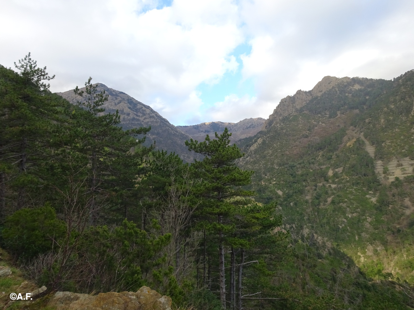 L’imbocco del vallone del Rio di Lerca, con il Monte Rama a sinistra e la Rocca Turchina a destra