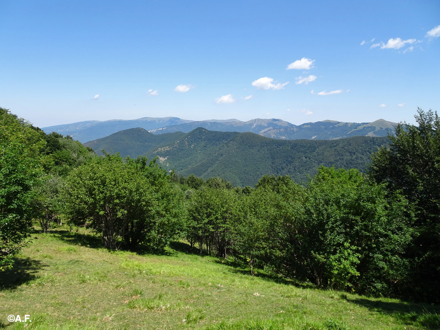 Panorama dalla Costa dei Campassi sui monti Ebro, Legnà e Carmo
