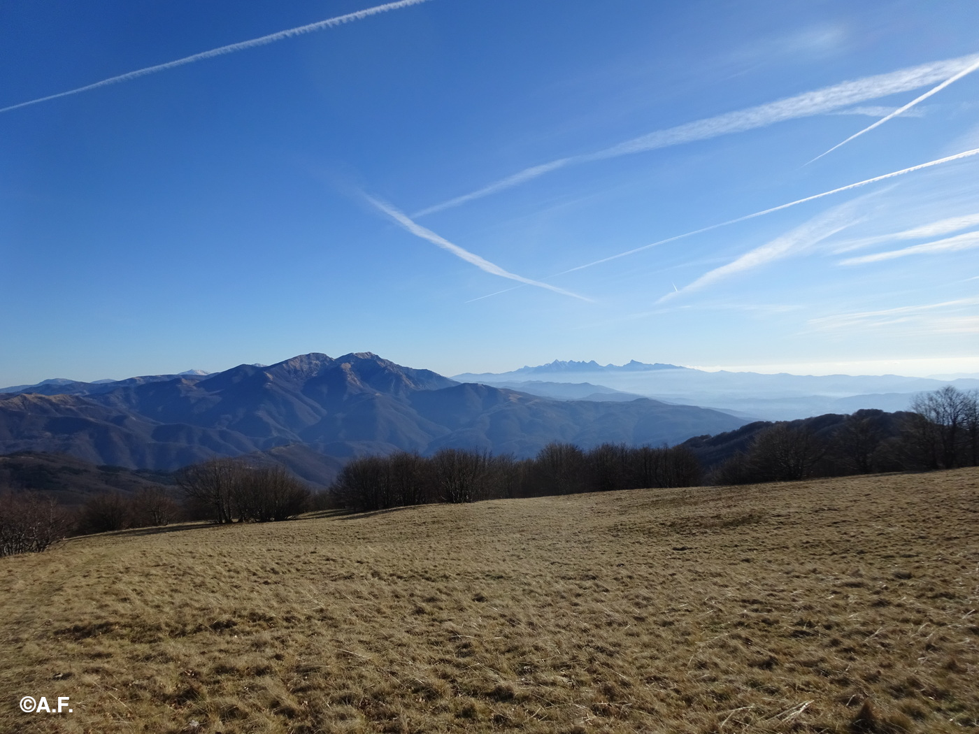 Salendo verso la vetta del Molinàtico: panorama sui monti Orsaro e Marmagna e sulle Apuane