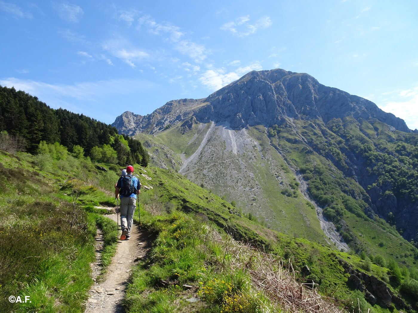 Traversando verso la Foce di Mosceta, con la Pánia della Croce sullo sfondo