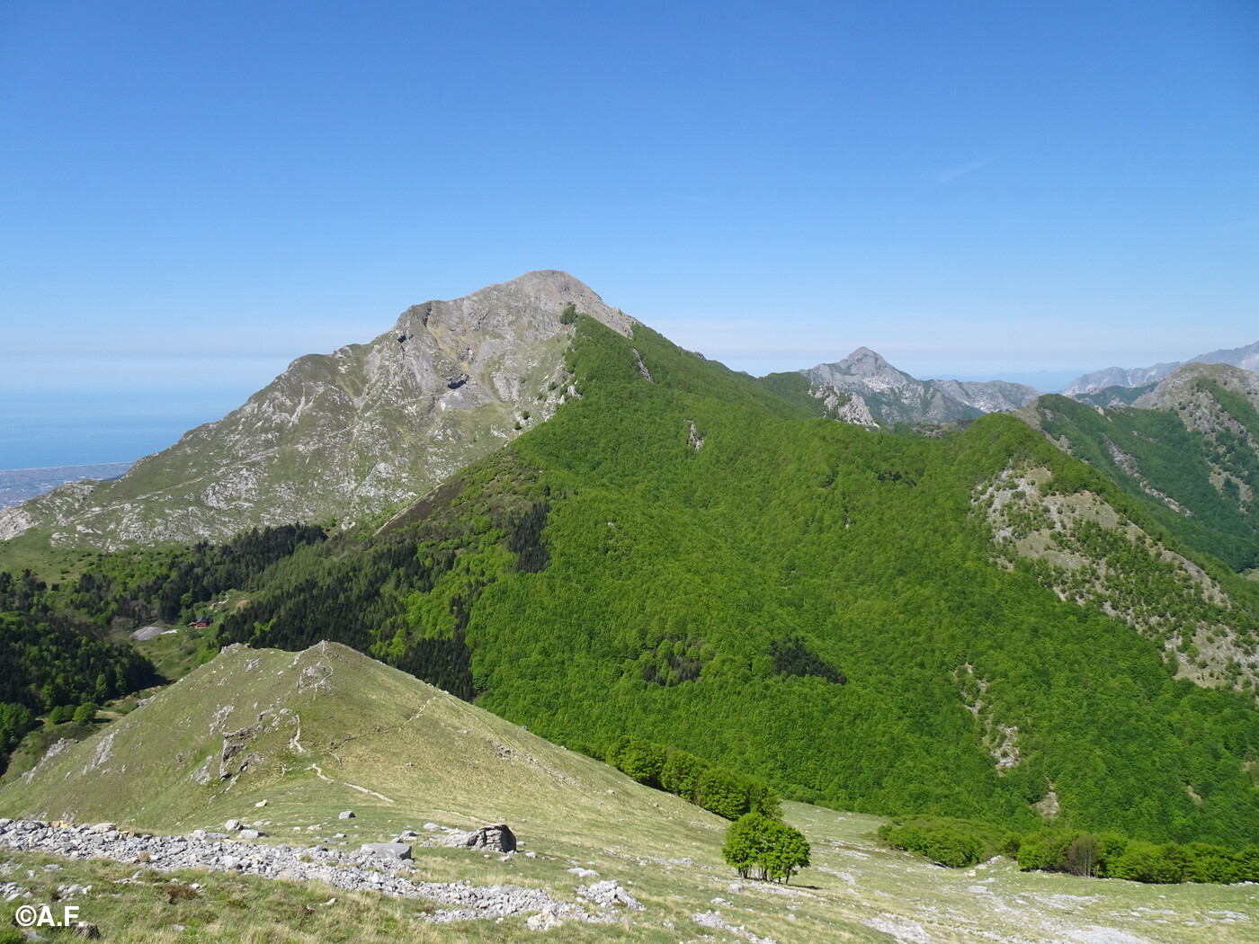 I monti Corchia e Altissimo visti dal sentiero di salita