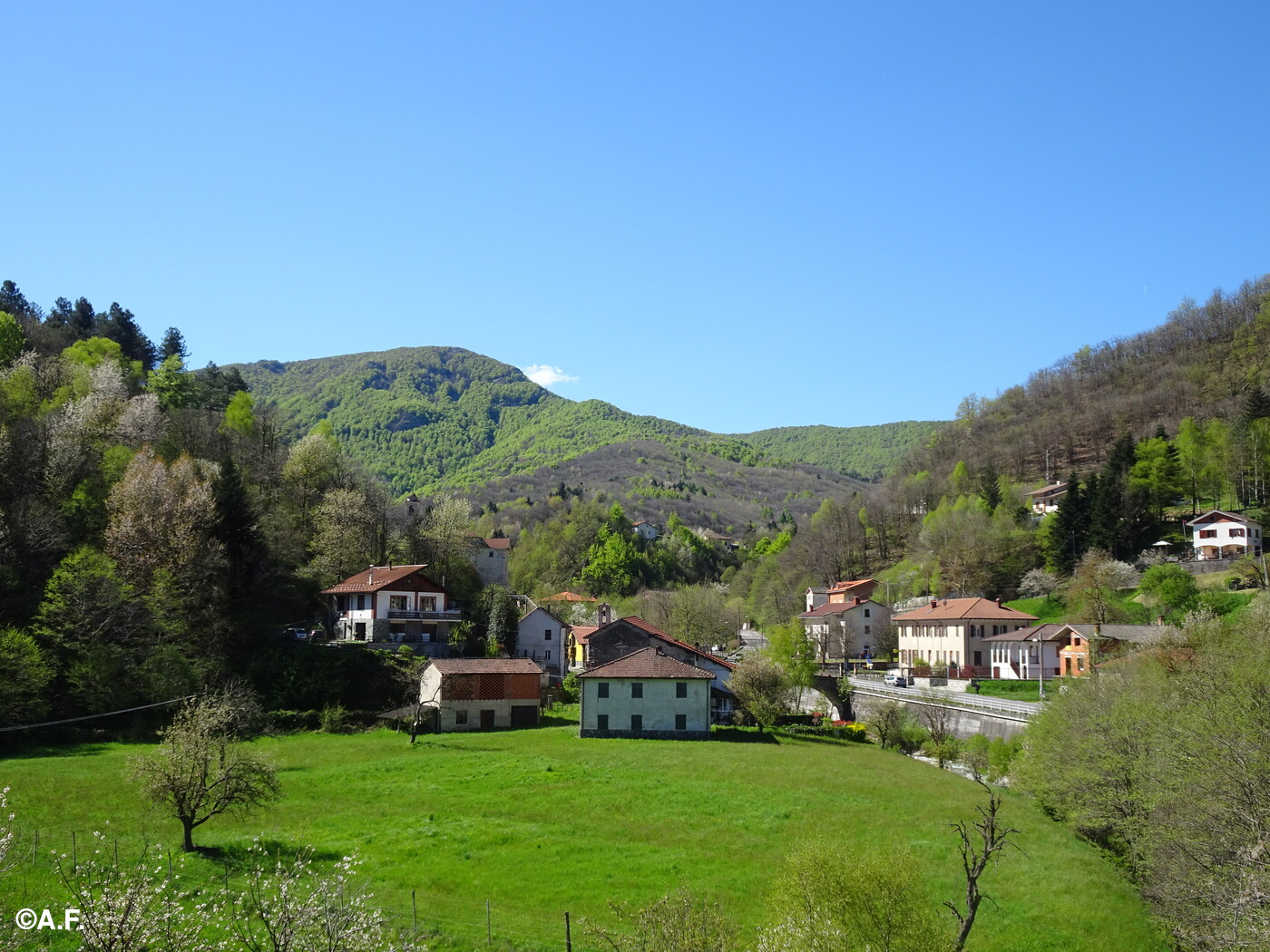 La valle di Osiglia sovrastata dal Monte Settepani