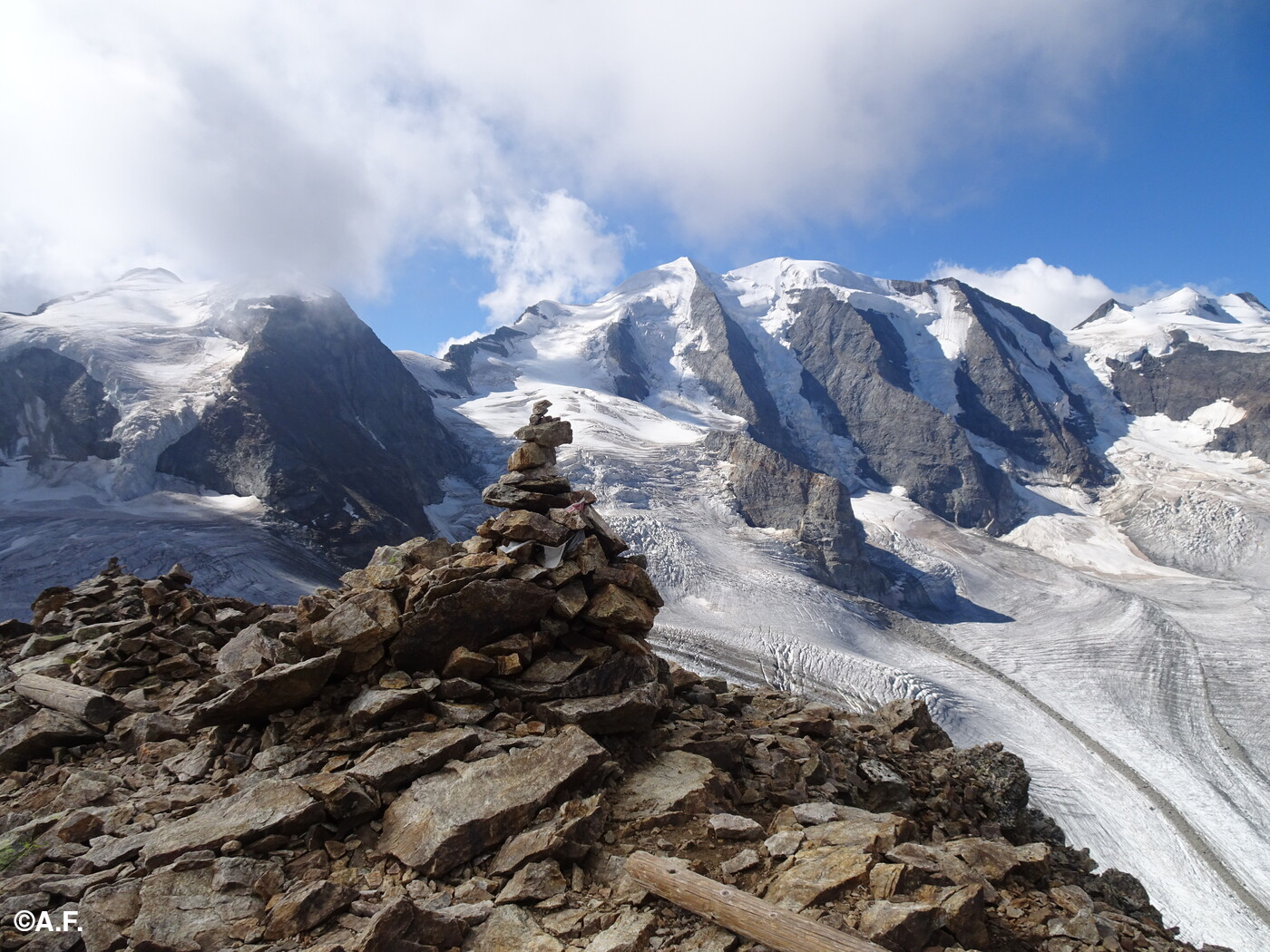 La vetta, con il Piz Palü sullo sfondo